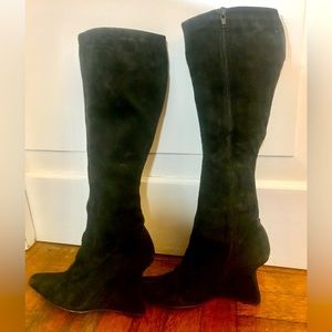 Suede wedge knee high Boots